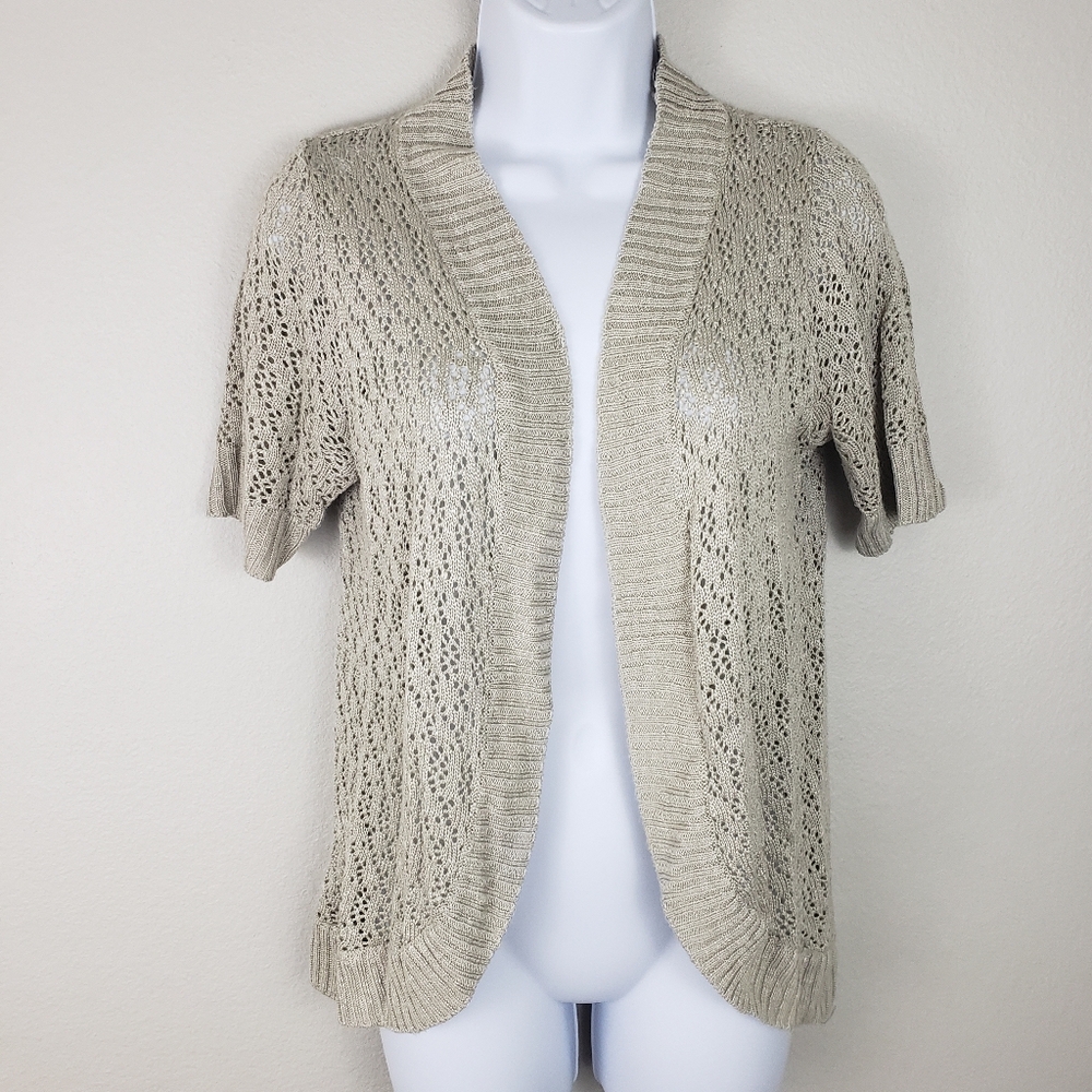 Motherhood Maternity Open Knit Open Front Short Sleeved Cardigan Size Small